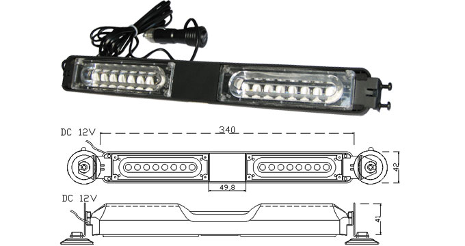 MOSS-981 Windshield Visor Mounbt LED Light Bar Spec